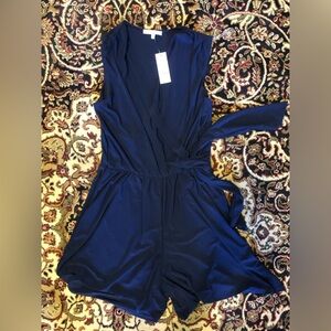 Annalee + Hope Blue V-Neck faux wrap Sleeveless Ronper